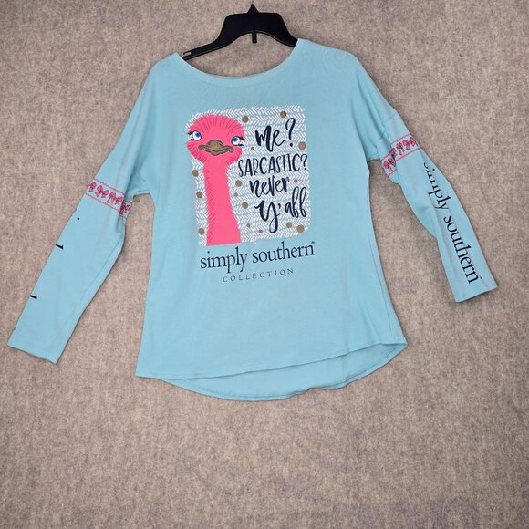 Simply Southern Womens Blue Long Sleeve Top Medium - Picture 1 of 6